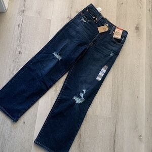 Levi's Ribcage Straight Ankle Jeans distressed dark Wash buttons fly NWT size 27
